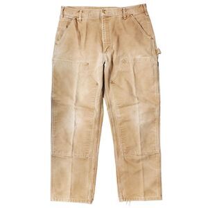 VTG CARHARTT Pants Men 36X30 Beige Cargo Carpenter Double Knee Workwear Dungaree